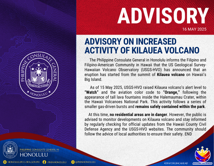 ADVISORY ON INCREASED ACTIVITY OF KILAUEA VOLCANO 1
